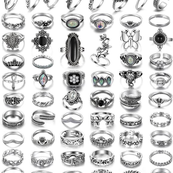 Jewelry - Vintage Silver Knuckle Rings Set for Women Men, Chunky Rings Aesthetic Snake Gru